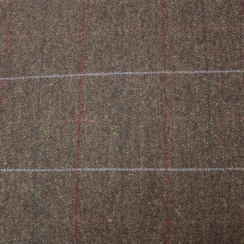 Dressmaking Wool - Brown - Red Line Check