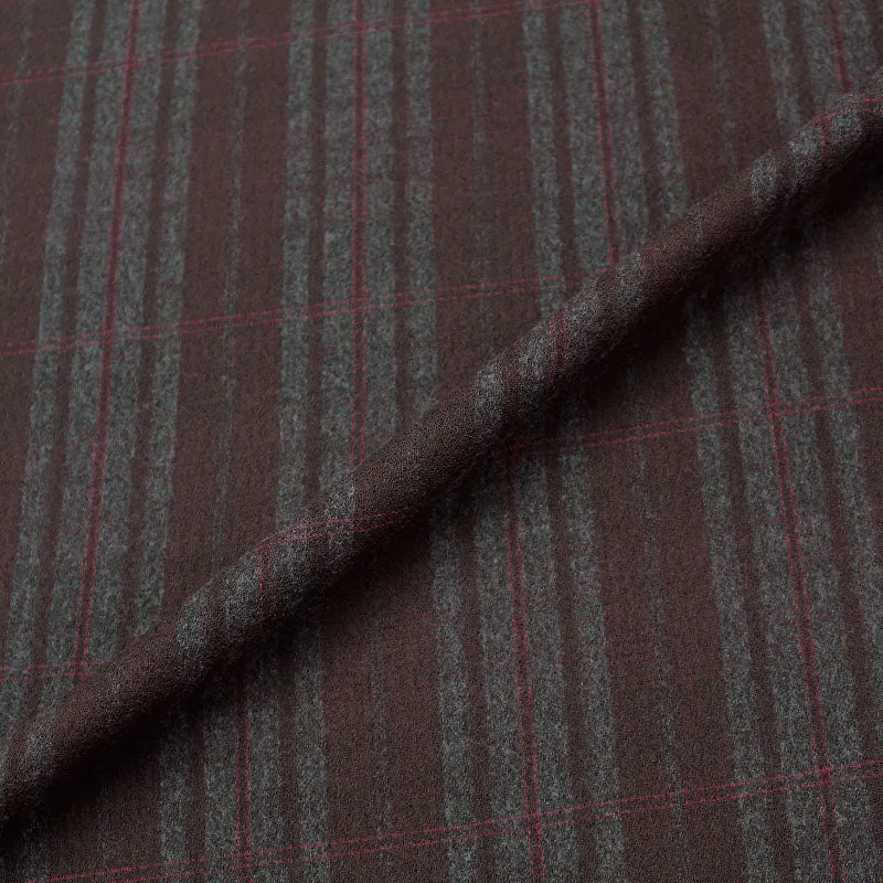 Dressmaking Wool Crepe - Charcoal And Burgundy Check