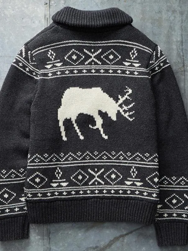 Fawn Jacquard Men Cardigan Sweater