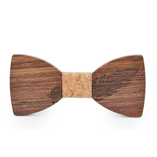 Feather Carved Butterfly Shape Wooden Bowknots for Men Wedding Suits