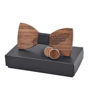 Feather Carved Butterfly Shape Wooden Bowknots for Men Wedding Suits