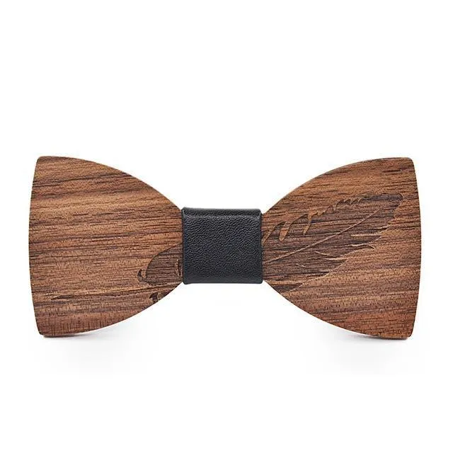 Feather Carved Butterfly Shape Wooden Bowknots for Men Wedding Suits