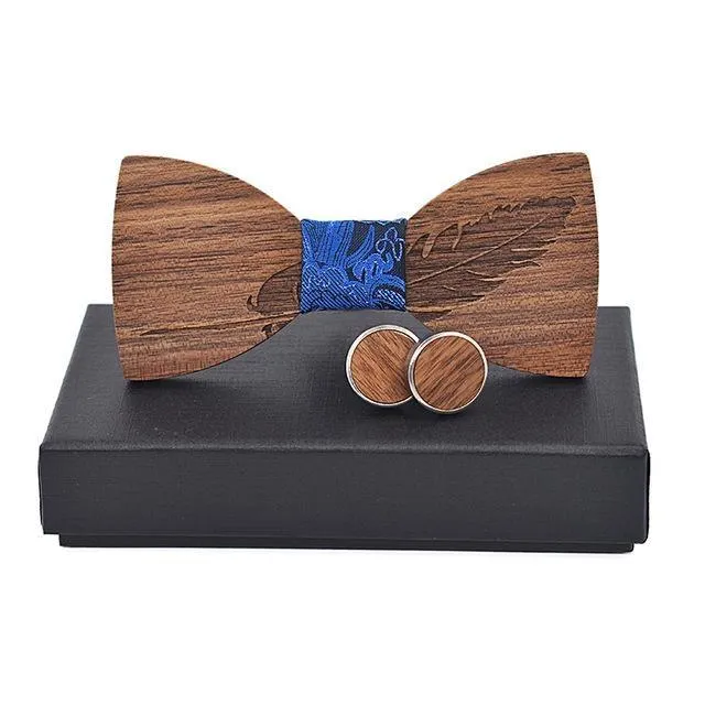 Feather Carved Butterfly Shape Wooden Bowknots for Men Wedding Suits