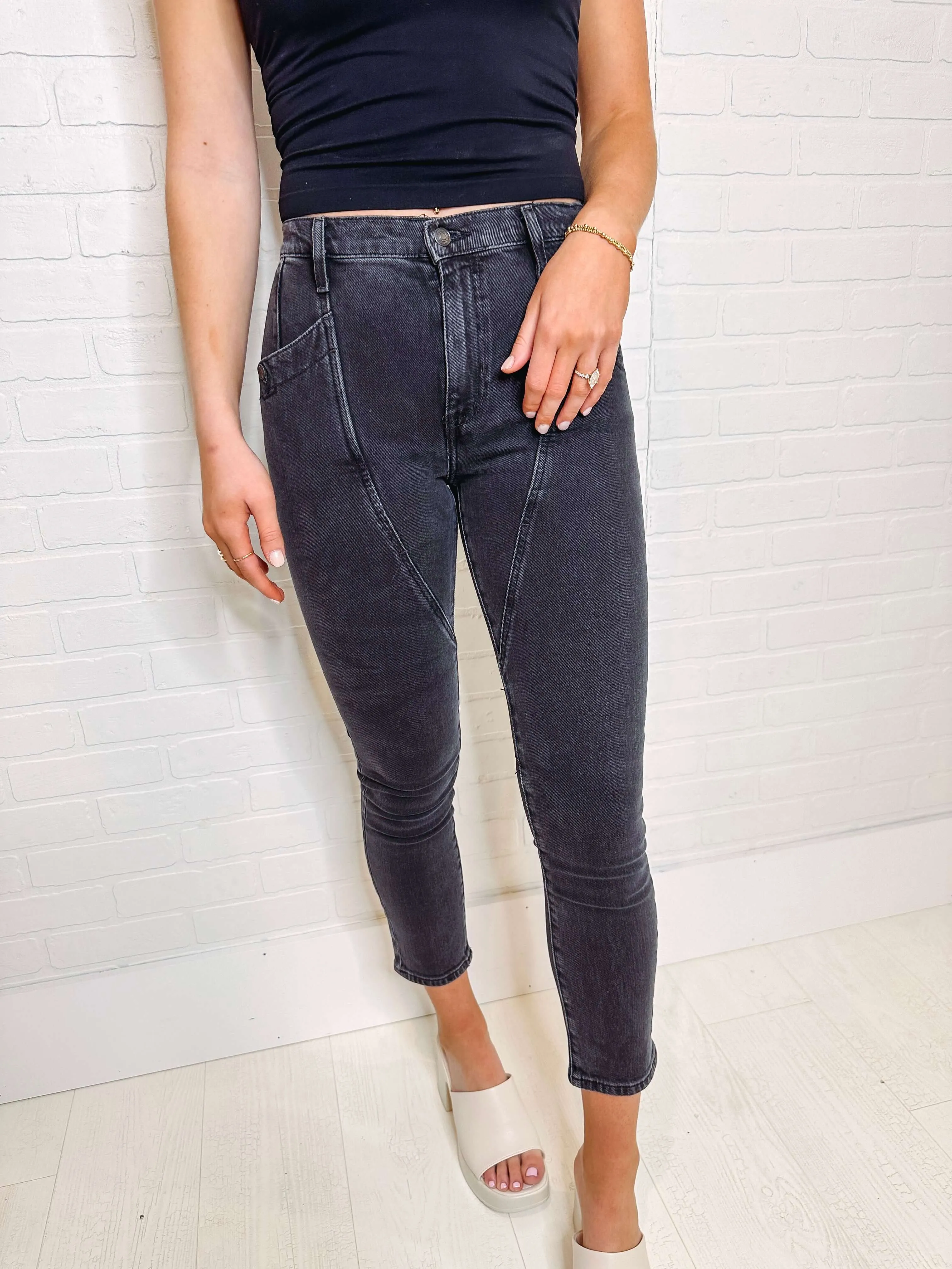 Free People Beacon Mid Rise Slim Crop Denim