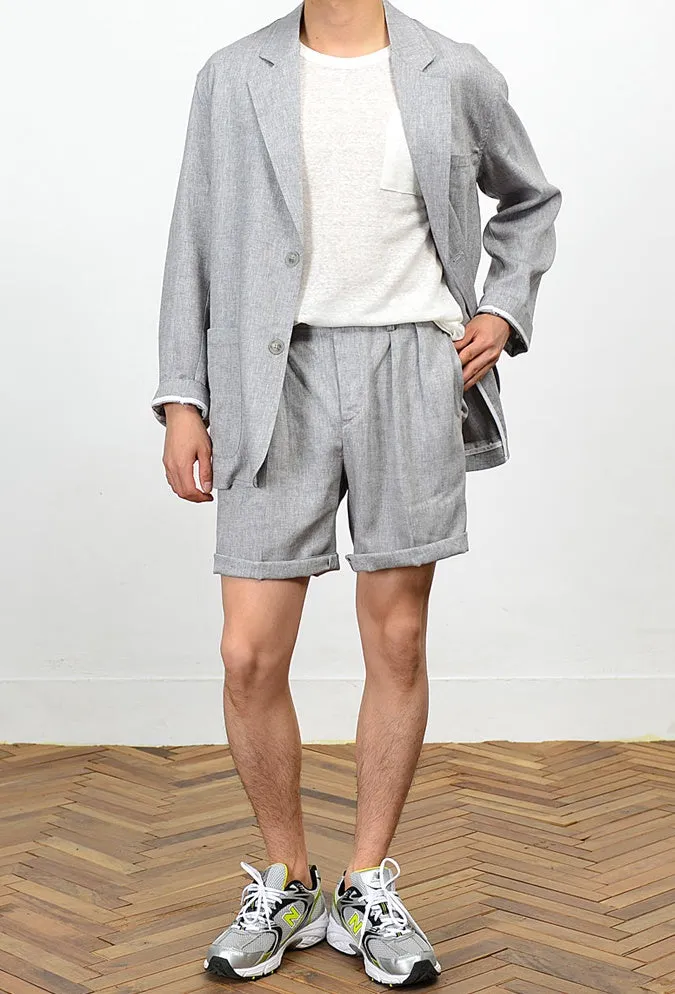 Gray Herringbone Linen Shorts For Mens Pants Summer Korean Suits