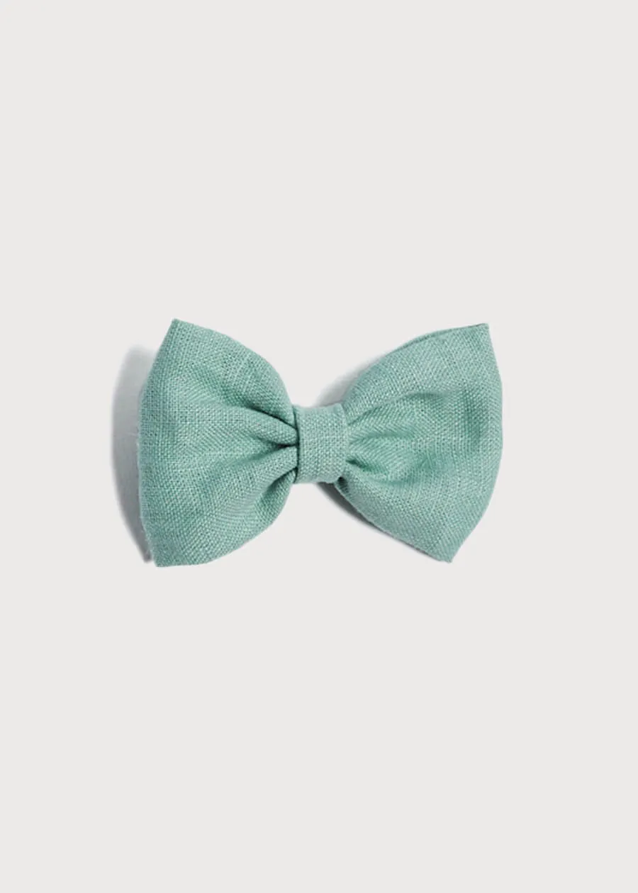 Green Linen Big Bow Clip