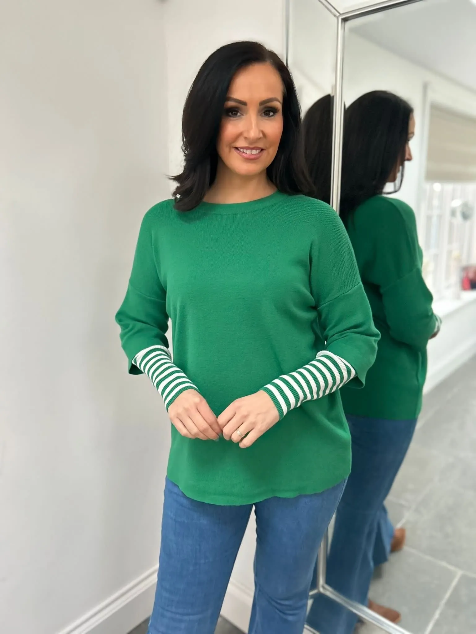 Green Striped Sleeve Knit Tracy