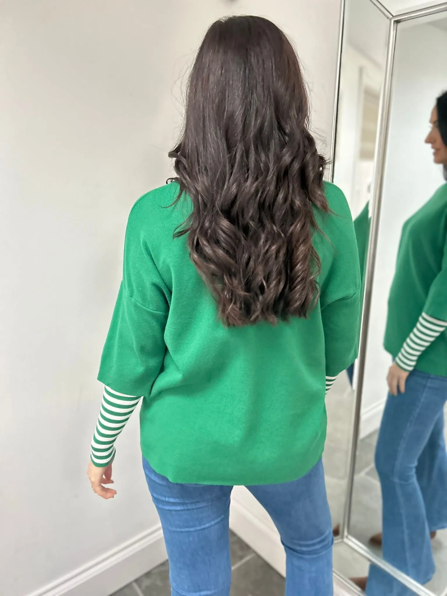 Green Striped Sleeve Knit Tracy