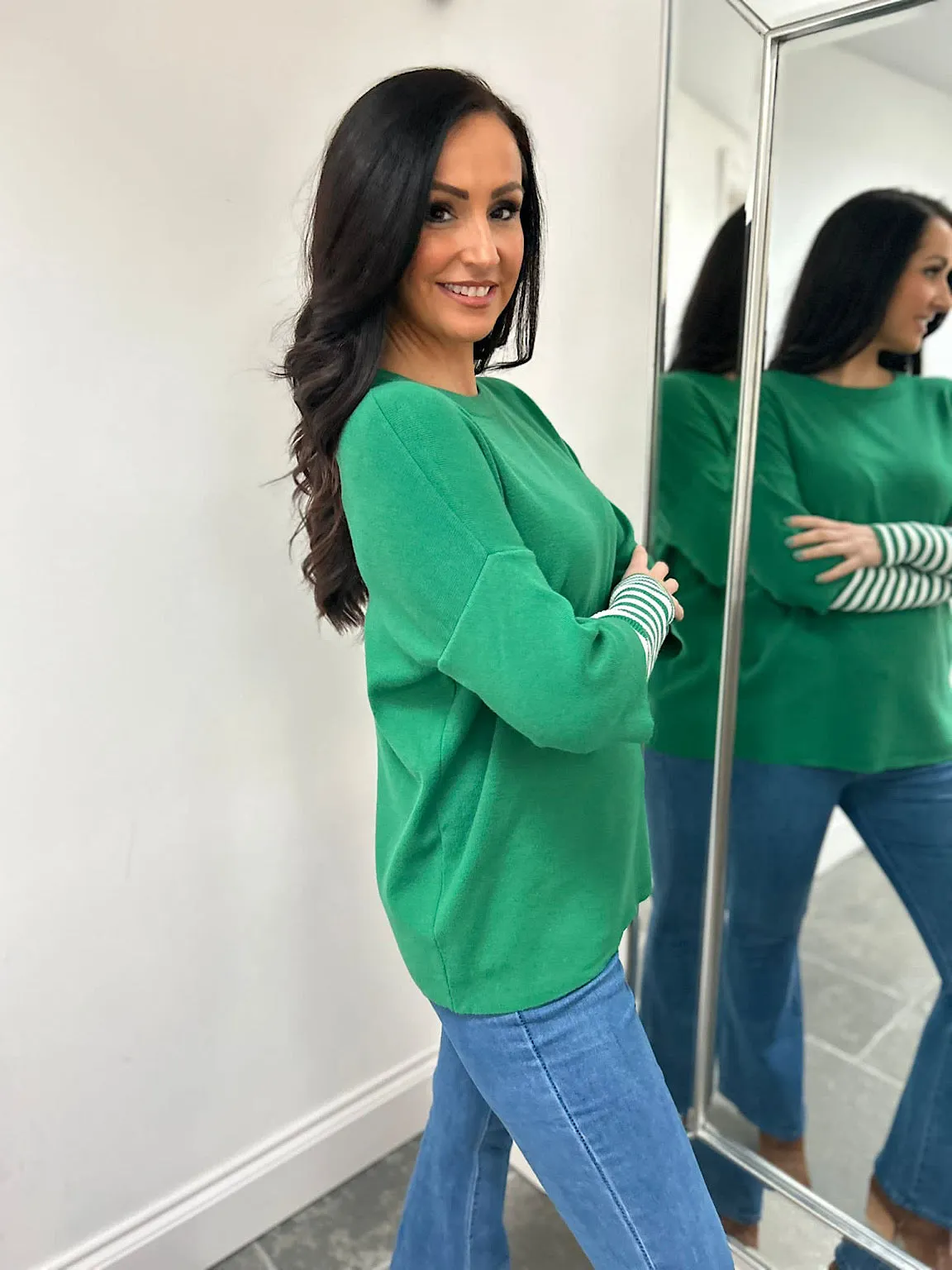 Green Striped Sleeve Knit Tracy