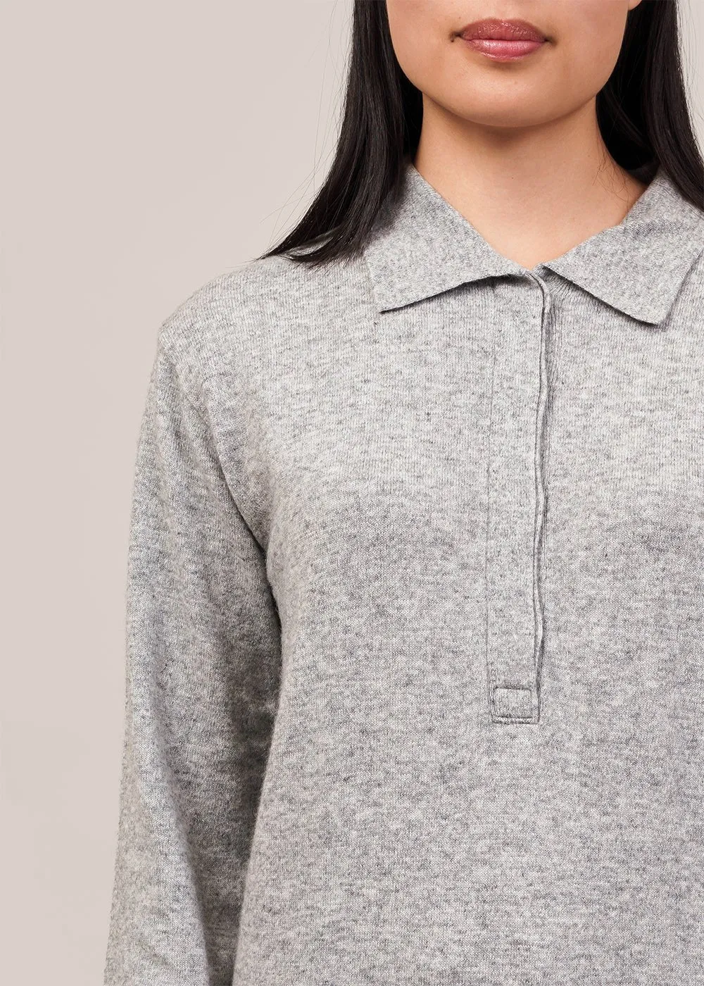 Grey Cashmere Blend Polo Sweater