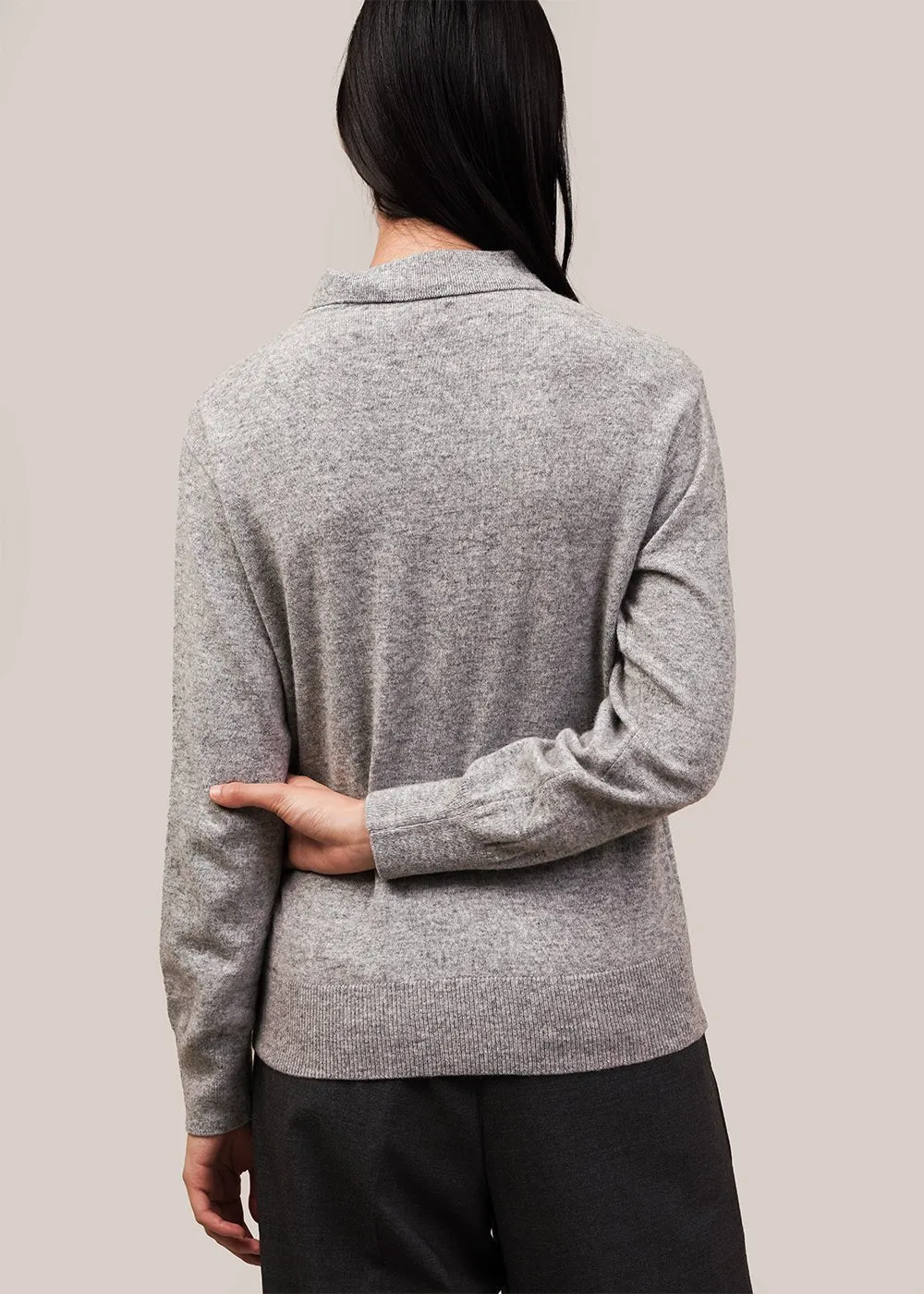 Grey Cashmere Blend Polo Sweater