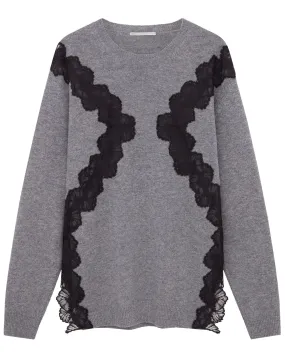 Grey Melange Lace Inset Sweater