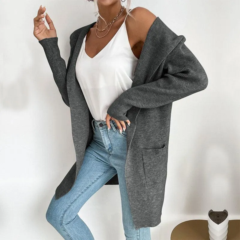 Hooded Knitted  Women Cardigan Sweater