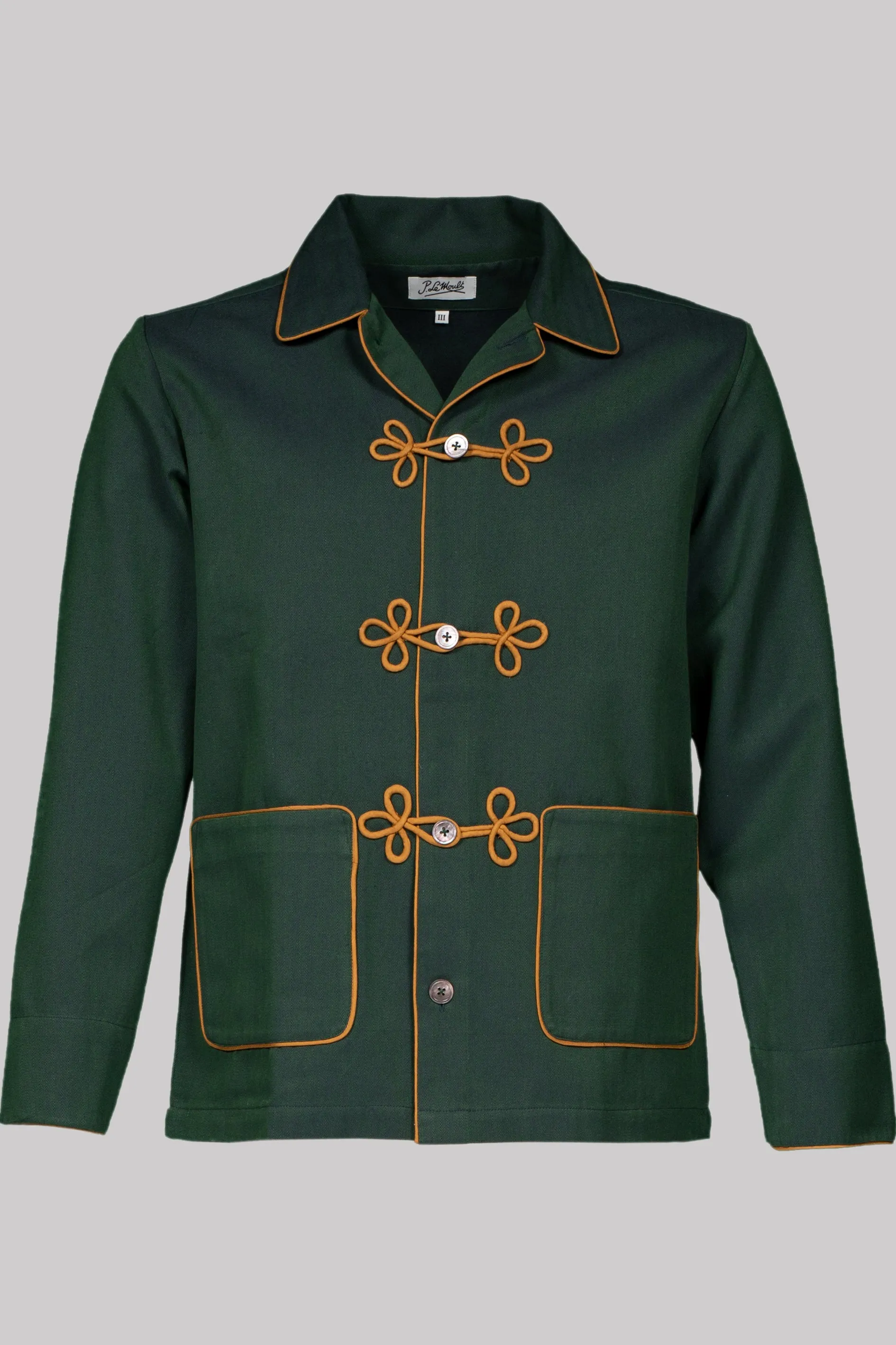 HUSSAR-SHIRT PEACOCKGREEN with gold-gold braiding 100% COTTON Herringbone-Thick, bi-colour-weave, brushed-inside