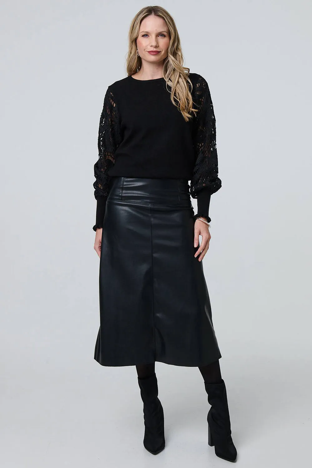 Izabel London – Faux Leather High Waist Midi Skirt