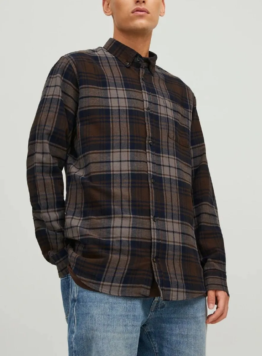 Jack & Jones Classic Check Long Sleeve Shirt Black Coffee