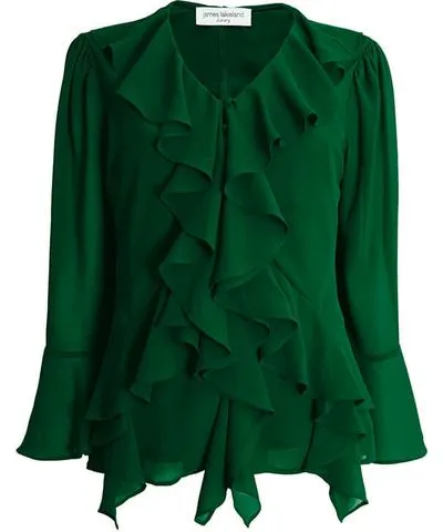 James Lakeland Women's Chiffon Ruffle Green Shirt