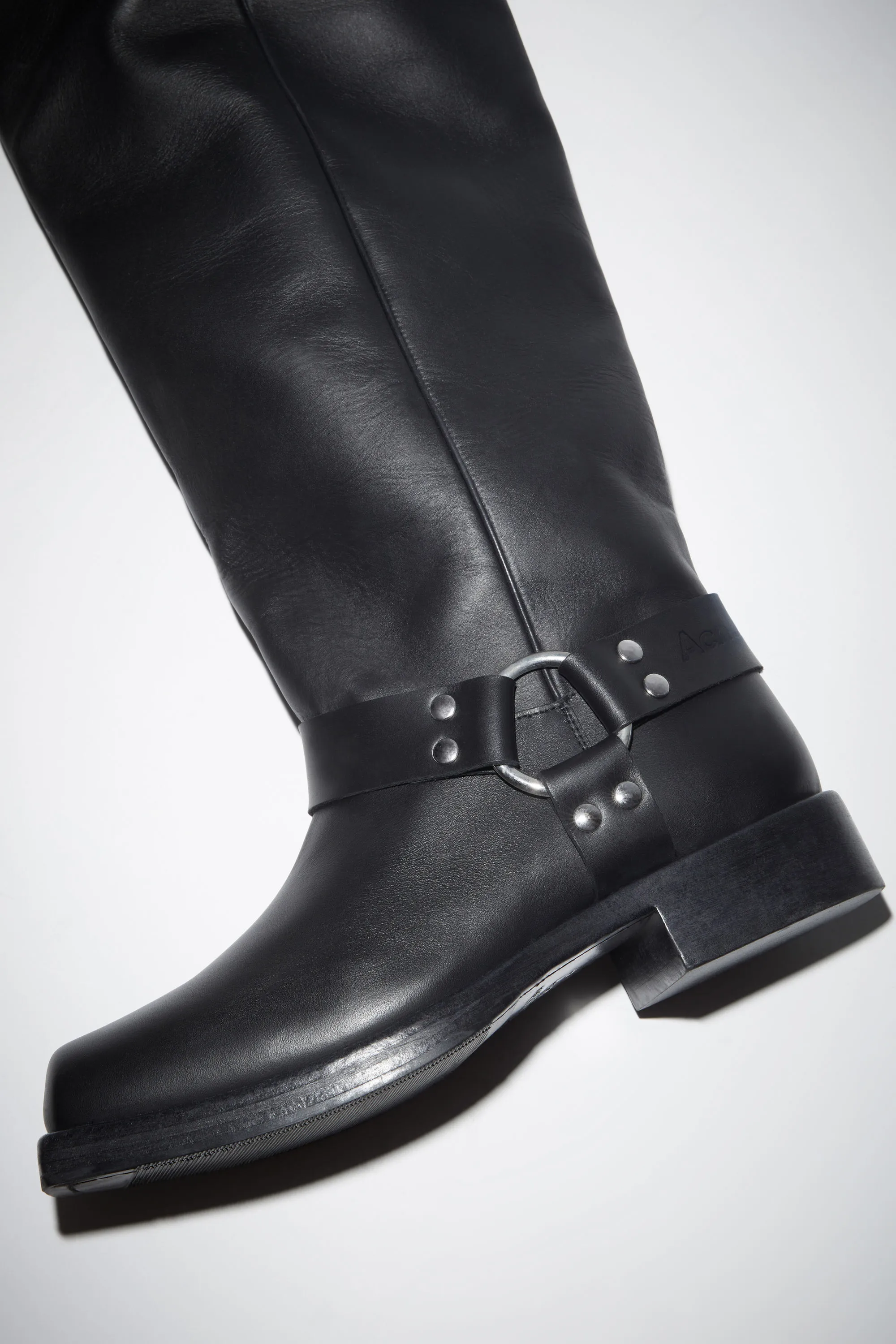 Leather buckle high boots