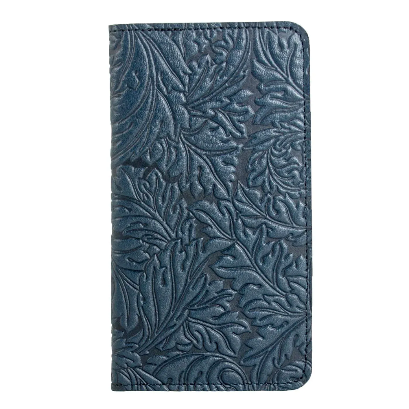 Leather Checkbook Cover - Acanthus in Navy