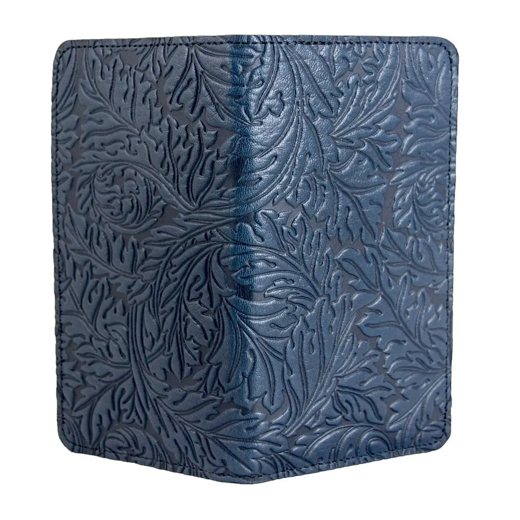 Leather Checkbook Cover - Acanthus in Navy