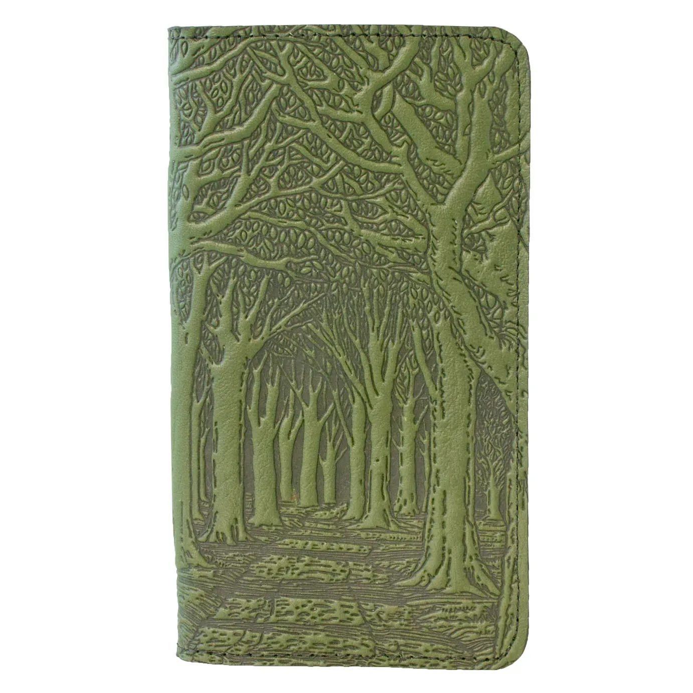 Leather Checkbook Cover - Avenue of Trees in Fern