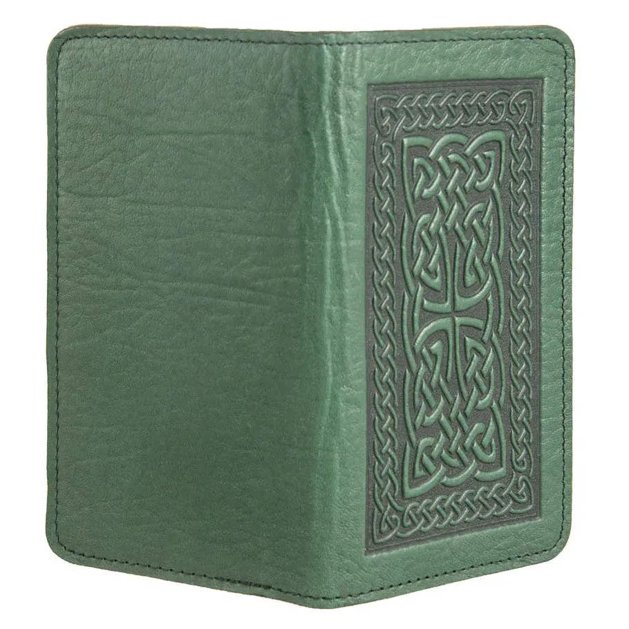 Leather Checkbook Cover - Celtic Braid in Green