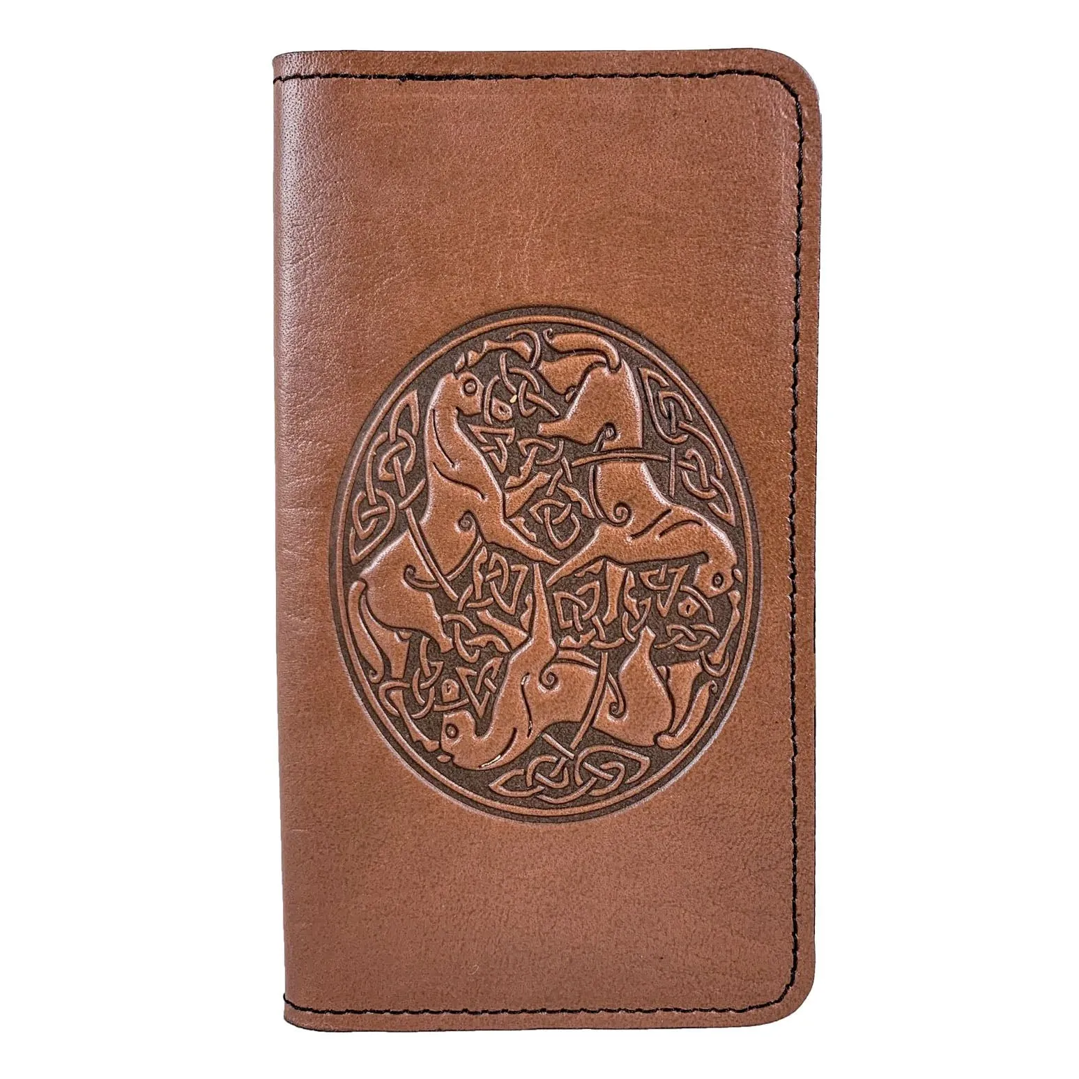 Leather Checkbook Cover - Celtic Horse in Saddle