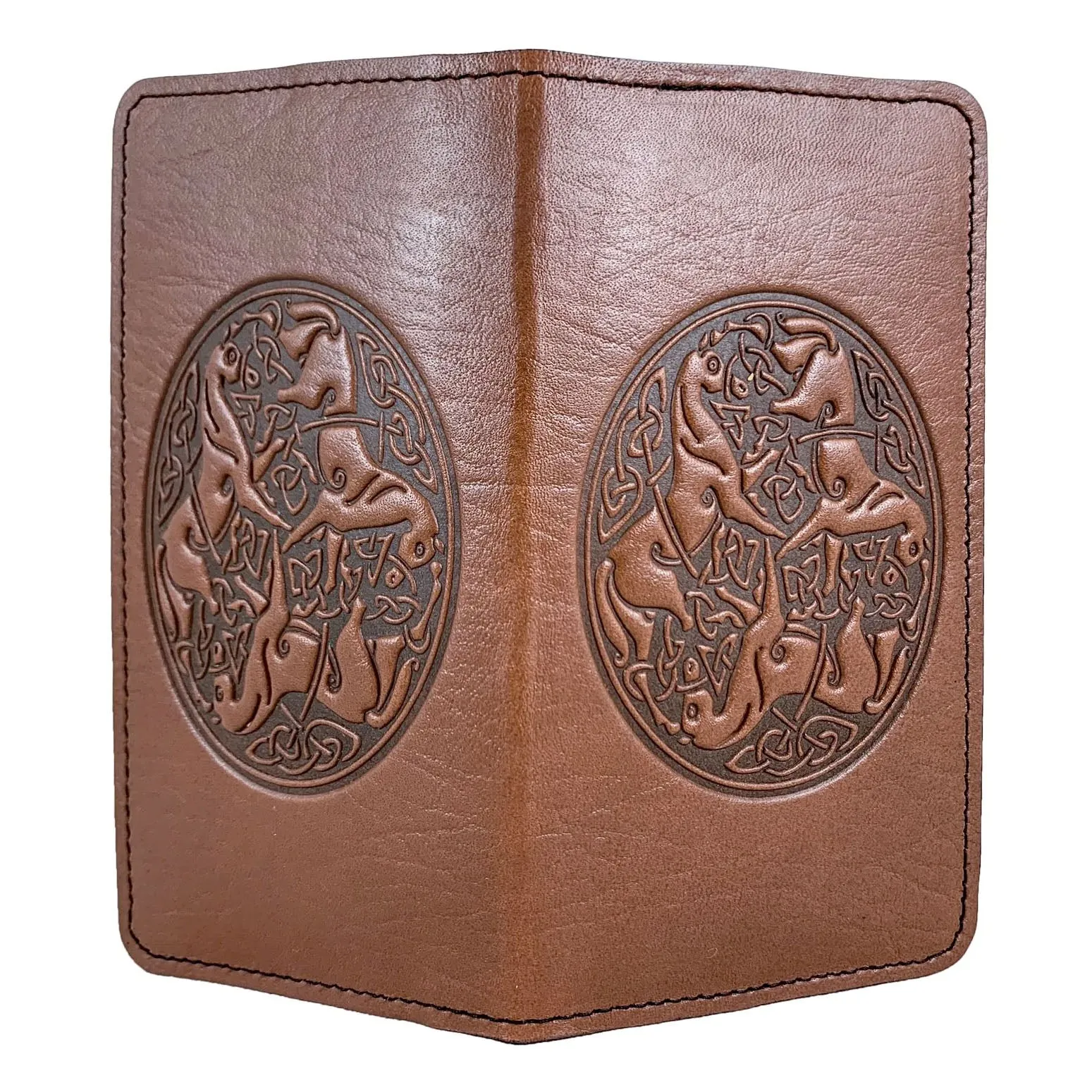 Leather Checkbook Cover - Celtic Horse in Saddle