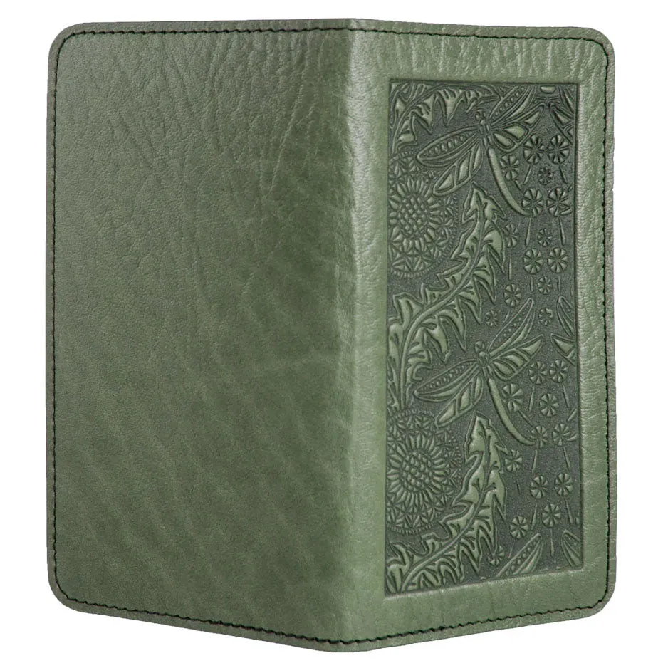 Leather Checkbook Cover - Dandelion in Fern