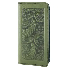 Leather Checkbook Cover - Dandelion in Fern