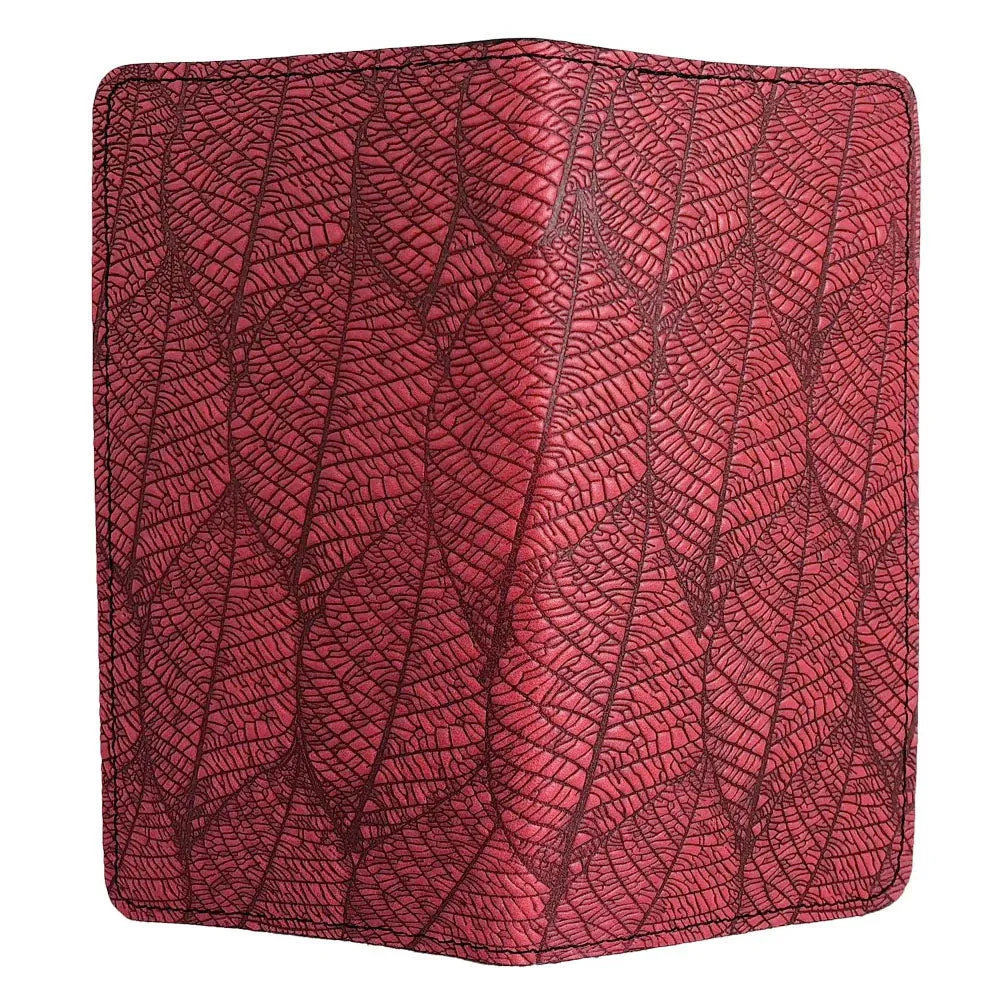 Leather Checkbook Cover - Fallen Leaves in Red