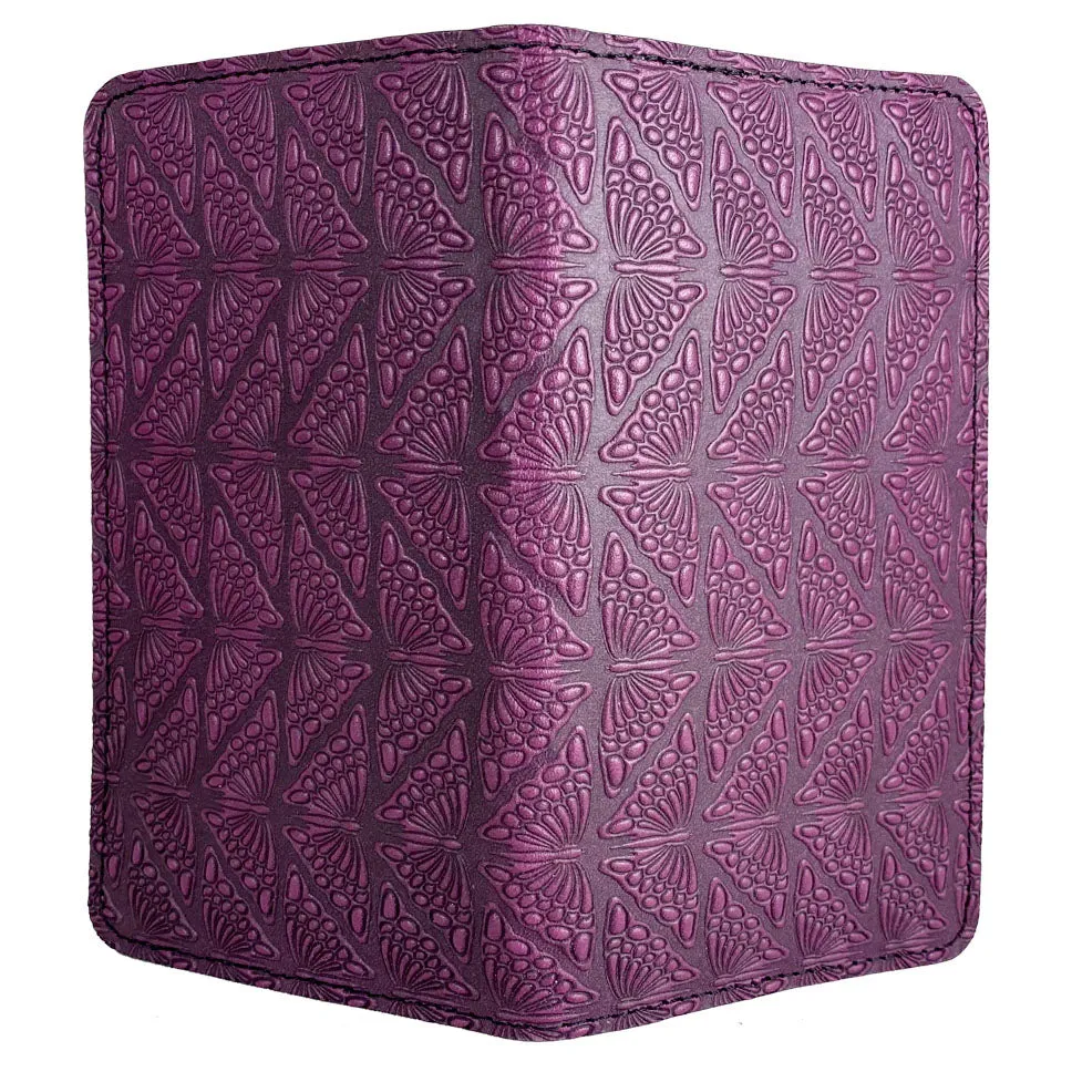 Leather Checkbook Cover - Mariposas in Orchid