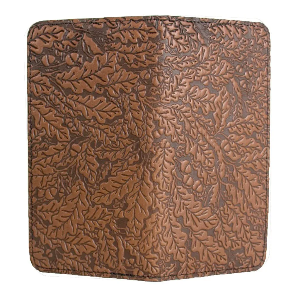 Leather Checkbook Cover - Oak Leaves in Saddle