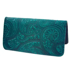 Leather Checkbook Cover - Paisley in Teal