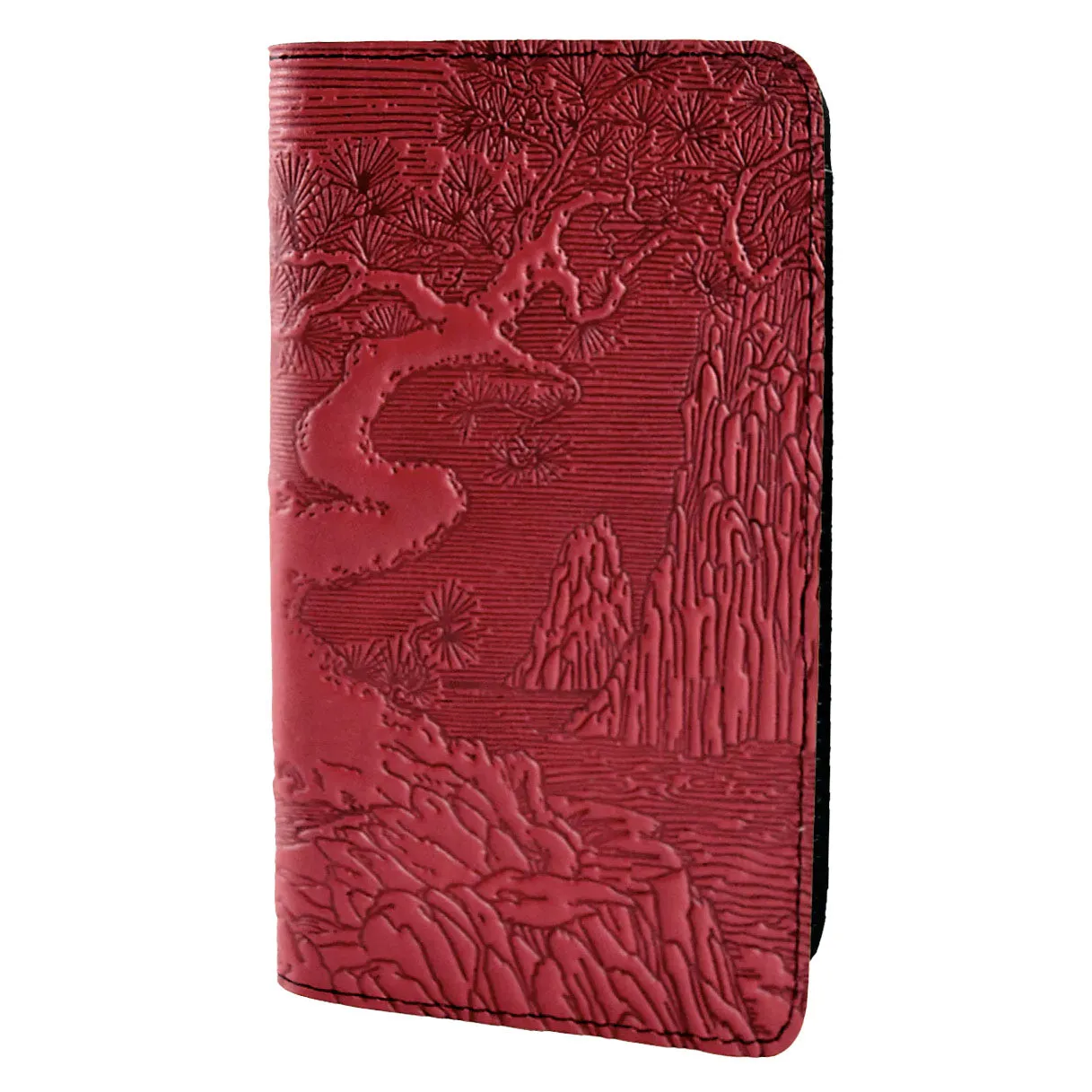 Leather Checkbook Cover - River Garden in Red