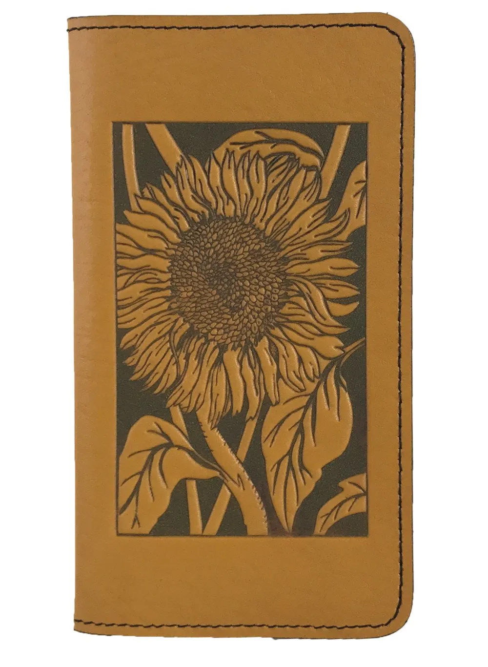 Leather Checkbook Cover - Sunflower in Marigold