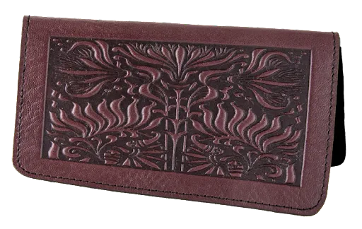 Leather Checkbook Cover - Thistle in Wine