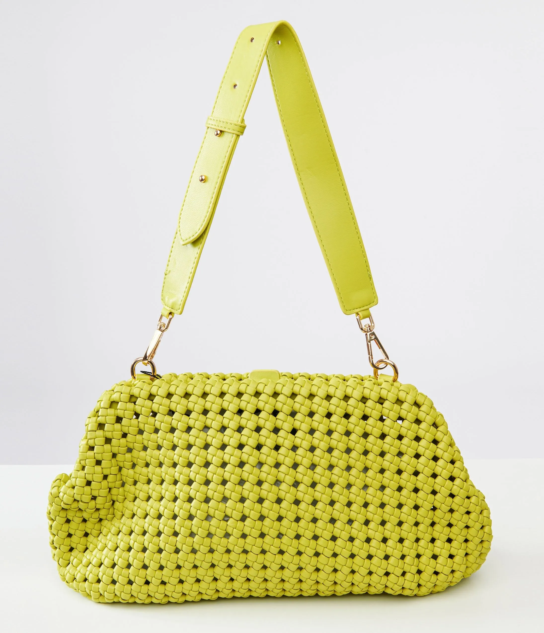 Light Green Woven Leatherette Handbag