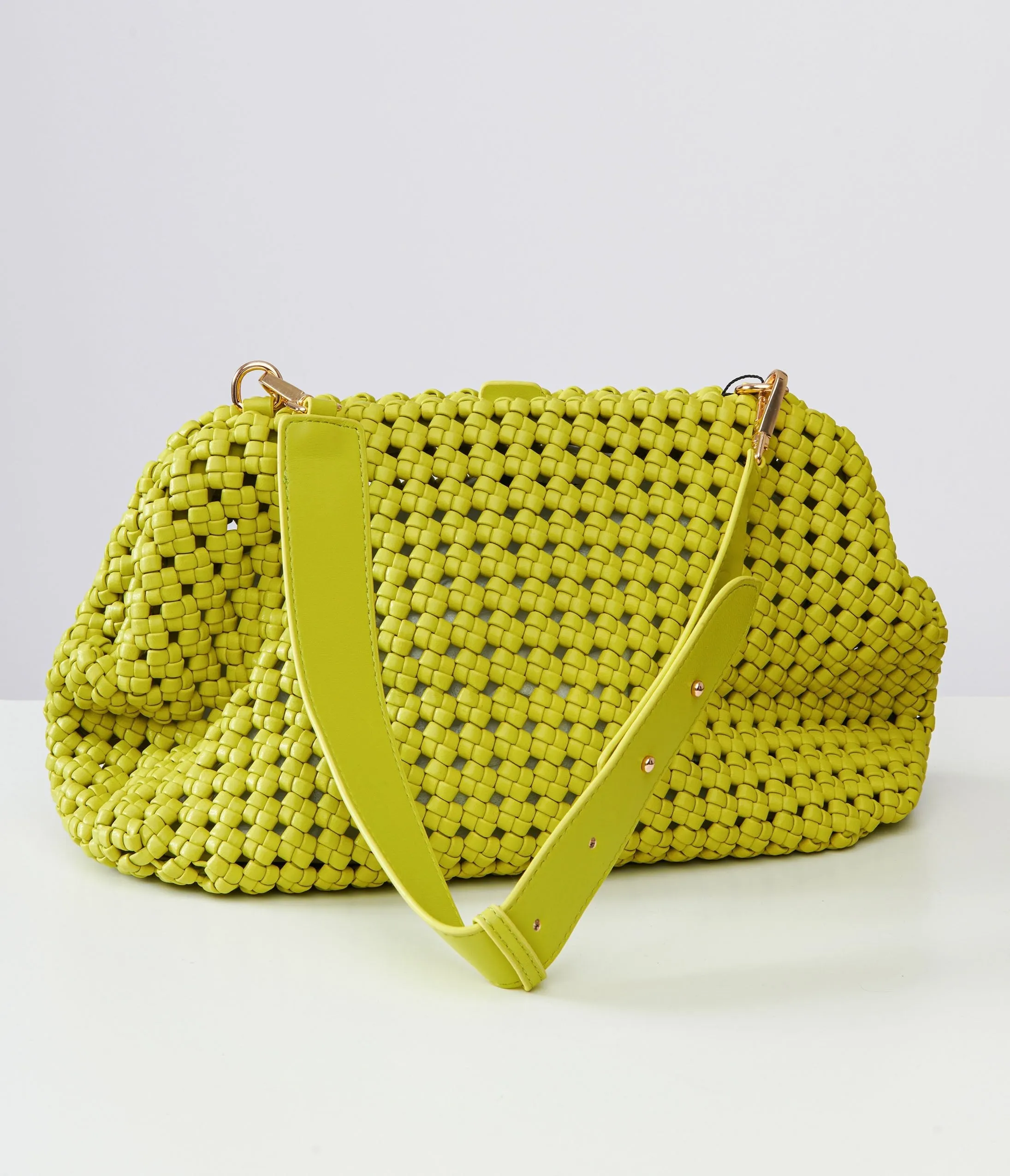 Light Green Woven Leatherette Handbag