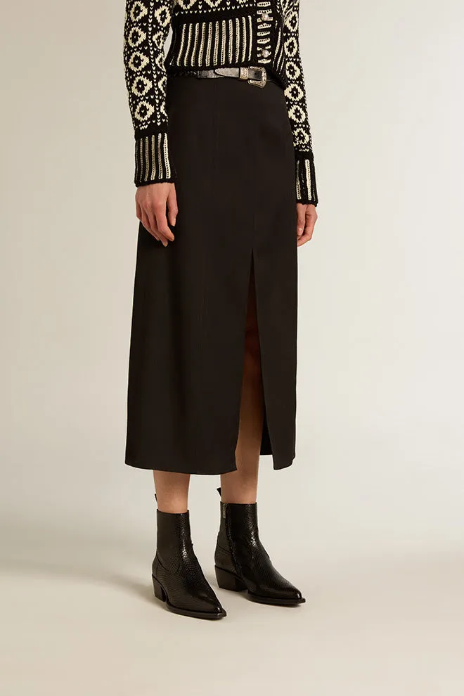 Lilibeth Wool Gabardine Black Maxi Skirt