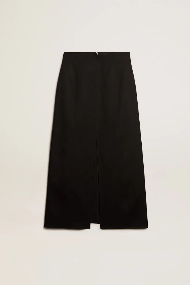 Lilibeth Wool Gabardine Black Maxi Skirt