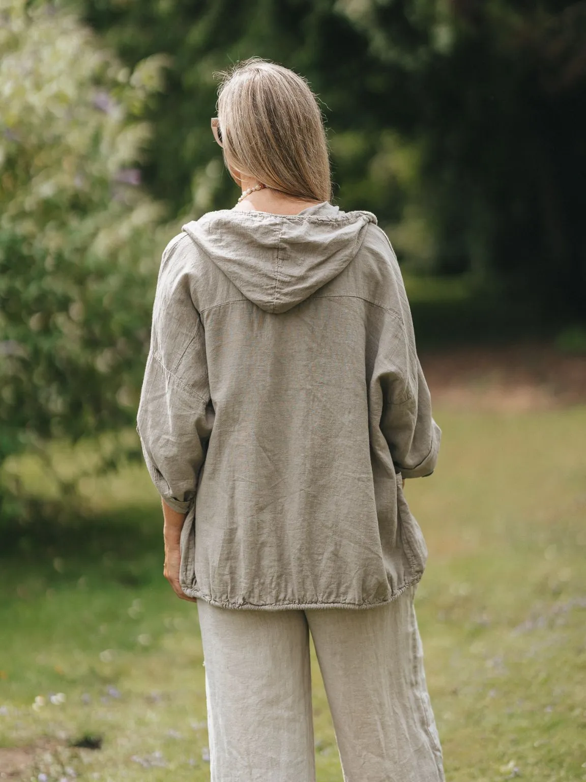 Linen Hooded Zip Front Jacket