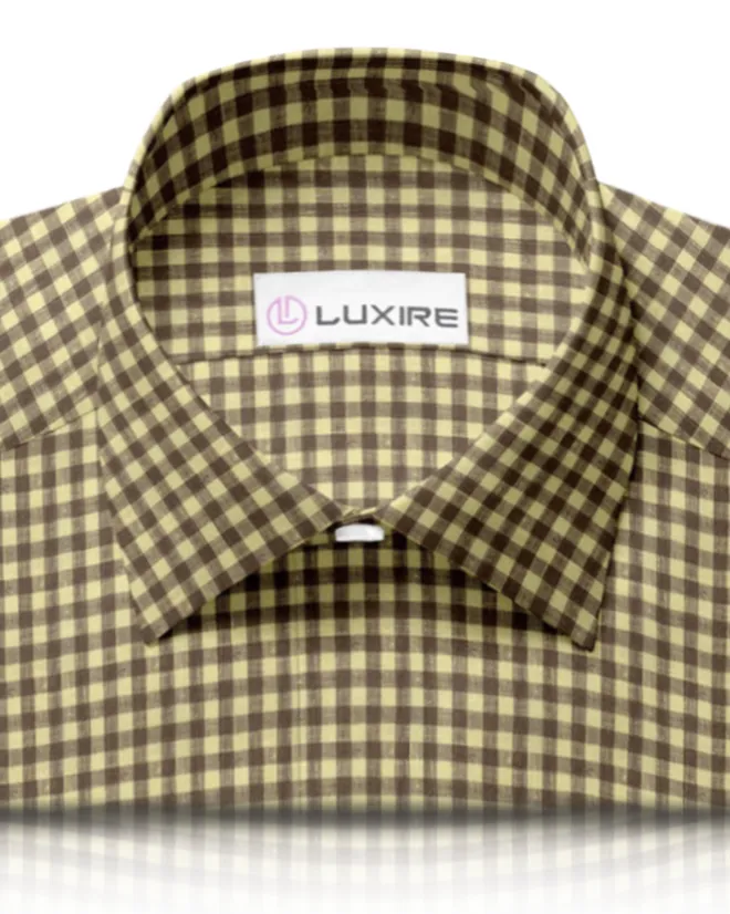 Linen:Yellow Brown Gingham Checks Shirt