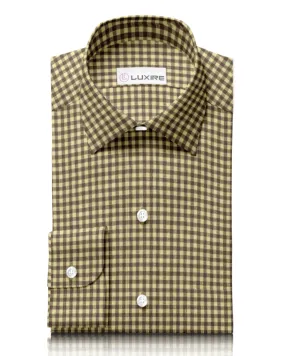 Linen:Yellow Brown Gingham Checks Shirt