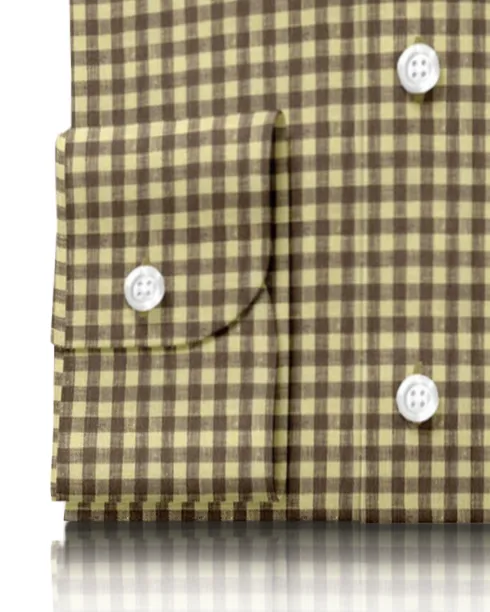 Linen:Yellow Brown Gingham Checks Shirt