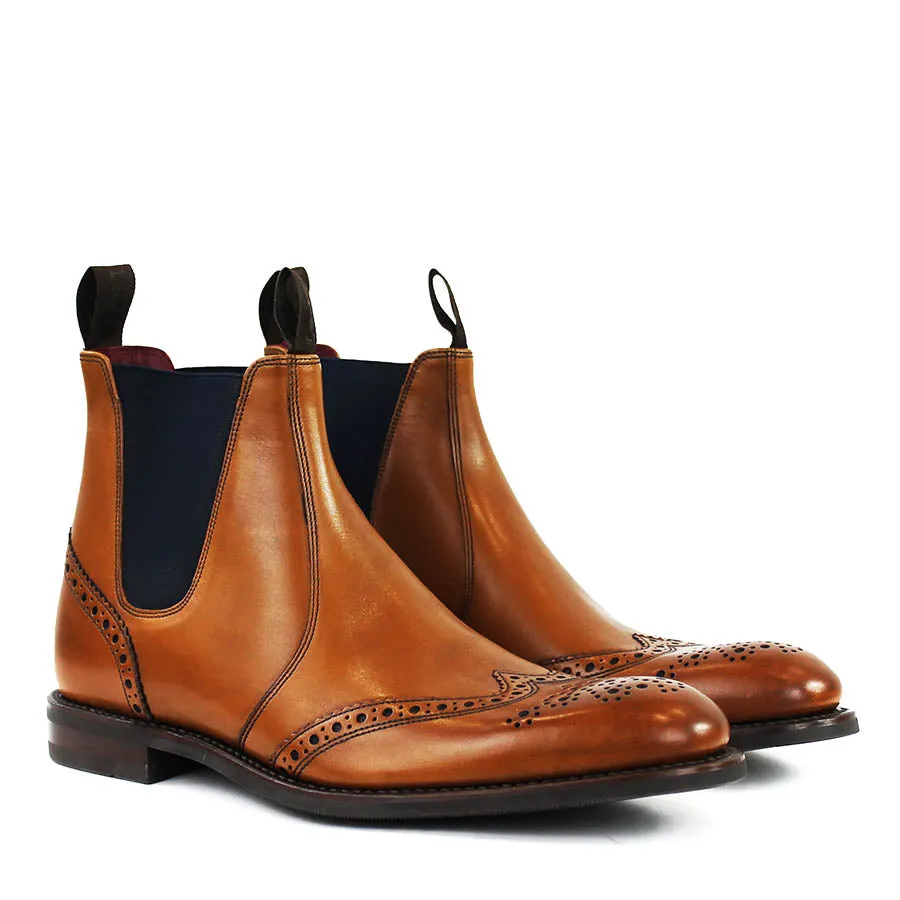 Loake - Hoskins Brogue Chelsea Boots in Tan Leather