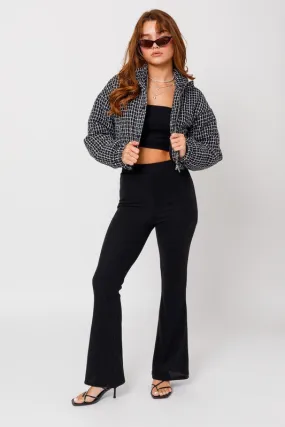 Long-sleeved Tweed Crop Puffer Jacket