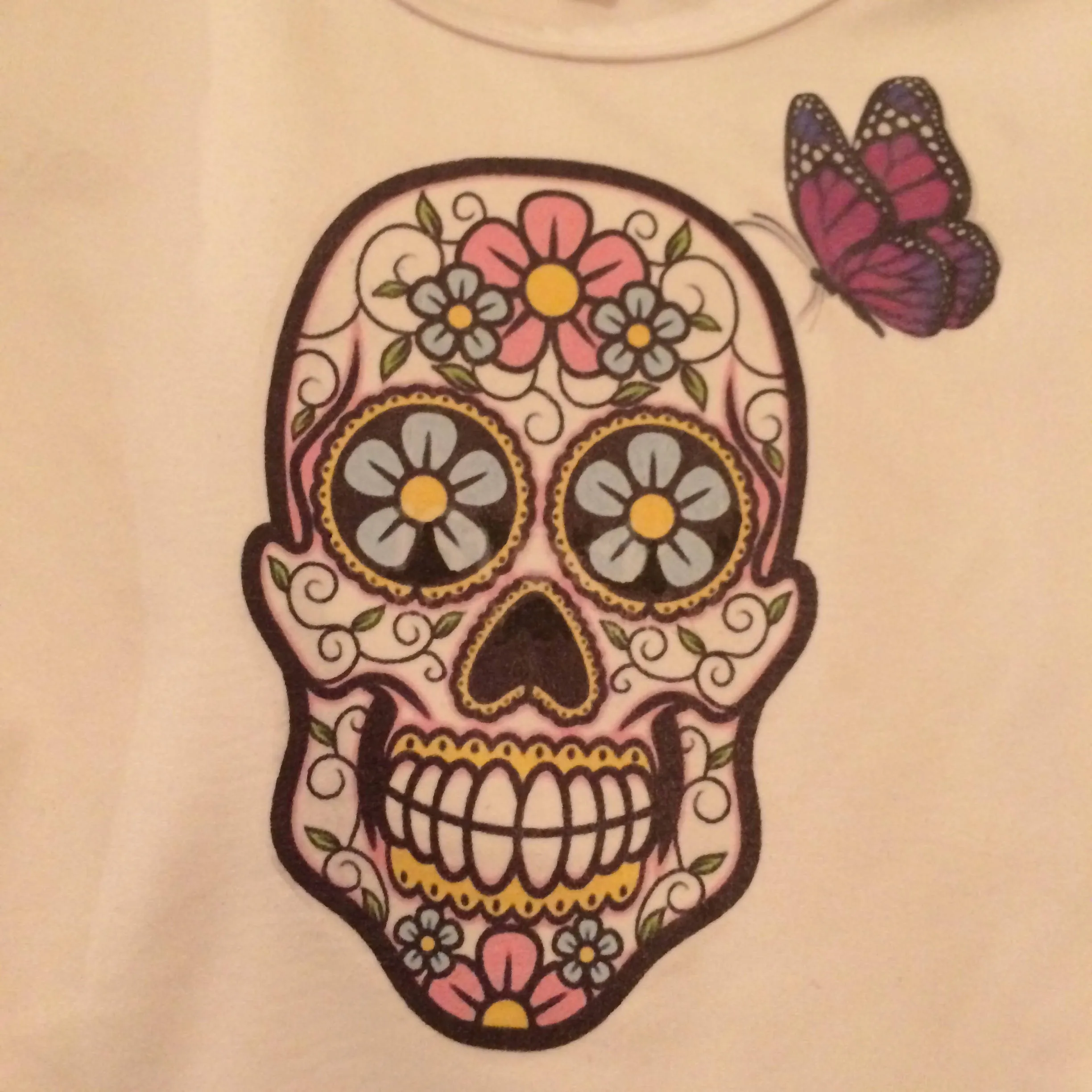 Maggie Devos- Girl Tee- pink-purple skull face w/butterfly-Size 2 T