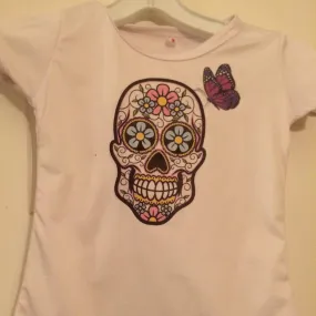 Maggie Devos- Girl Tee- pink-purple skull face w/butterfly-Size 2 T