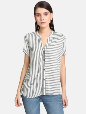 Mandarin Collar Striped Shirt